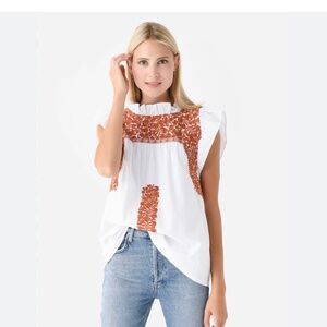 J. Marie Noel Ruffle Neck Top Burnt Orange